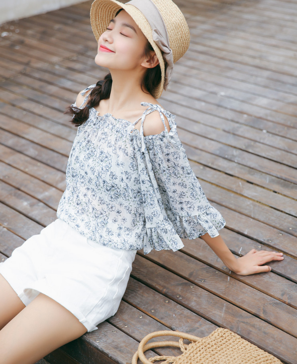 縮圖：Floral Strap Off Shoulder Top