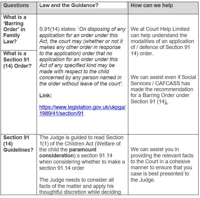 What is a Section 91 14 Barring Order