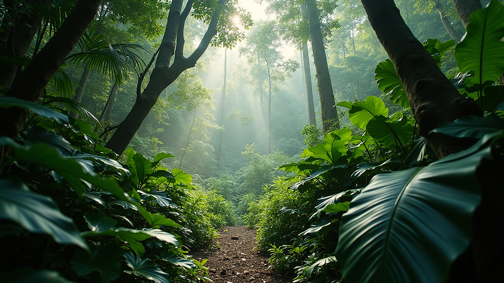 Wide angle view of lush tropical rainforest