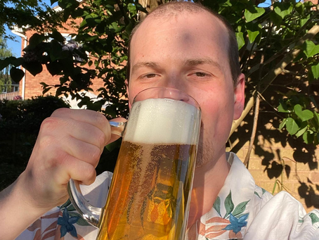 The Wine Smeller drinking from a pint glass of beer