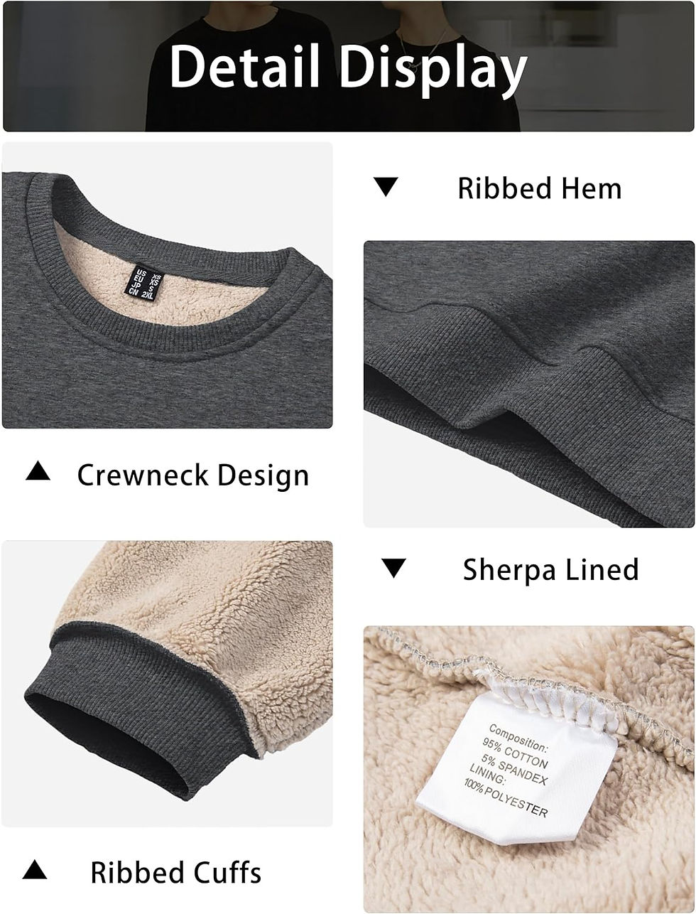 Thumbnail: MAGCOMSEN Men's Sherpa-Lined Fleece Pullover – Crewneck Winter Sweatshirt
