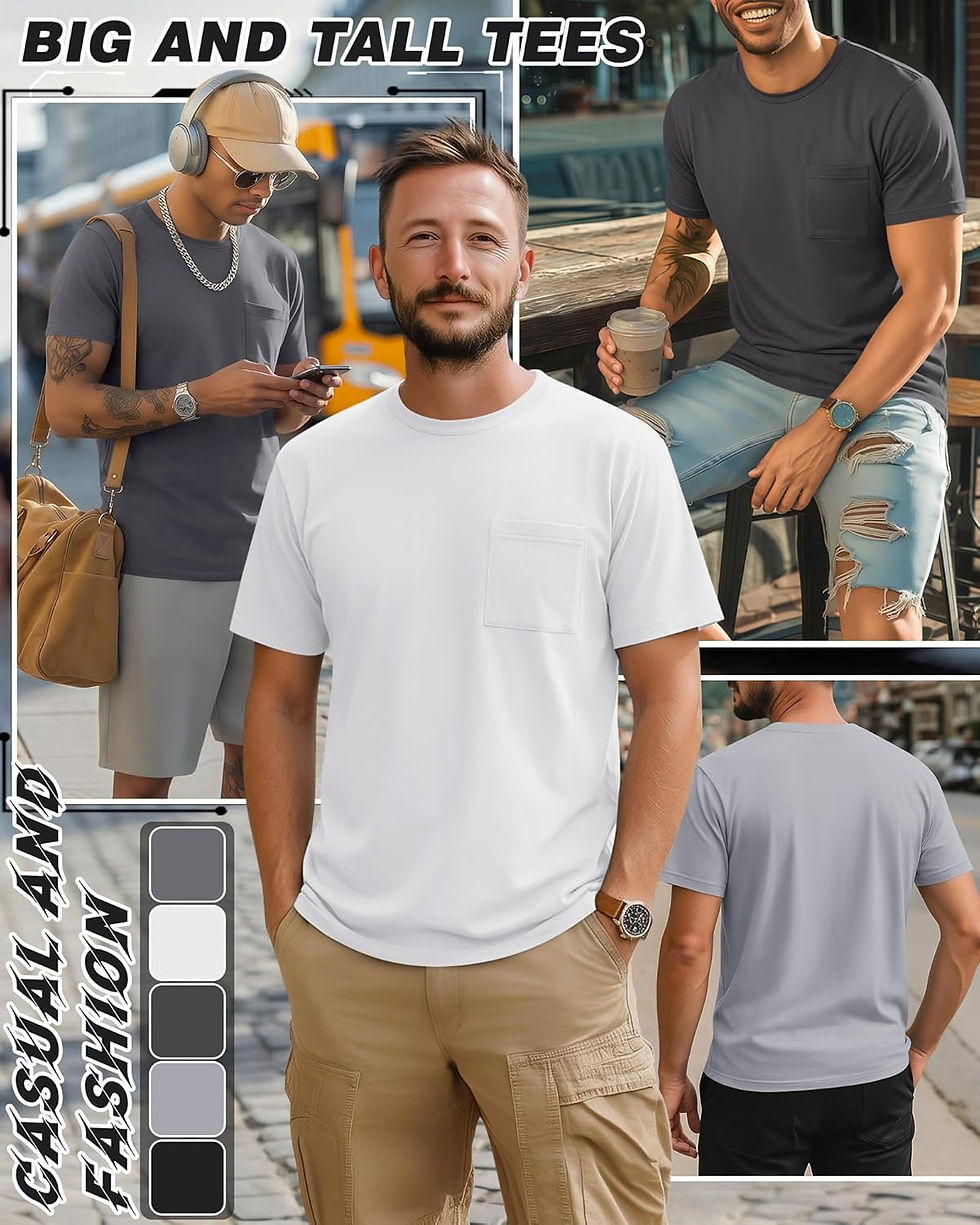 Thumbnail: Neer 5 Pack Men's Big & Tall Pocket T-Shirt, Crew Neck Short Sleeve Tee