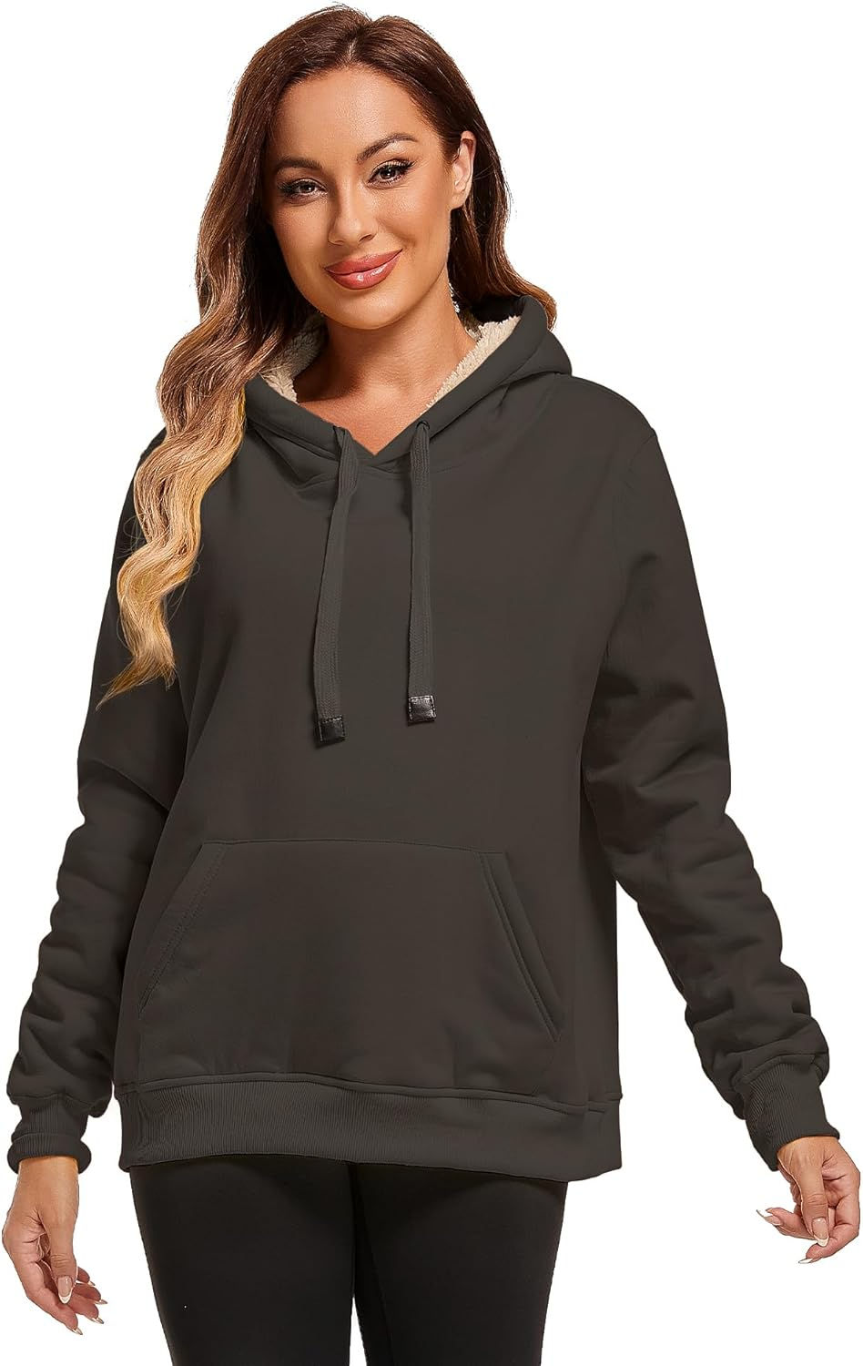 Thumbnail: Gesean Women's Sherpa Lined Cotton Hoodie Kangaroo Pocket Pullover