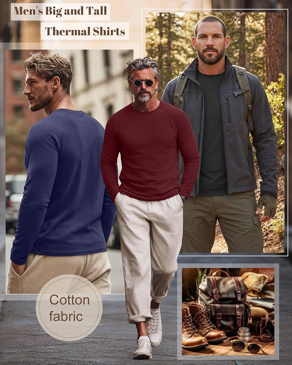 Thumbnail: EverVibe 3 Pack Men's Big & Tall Thermal Shirts | Long Sleeve Fleece Crewneck Wa