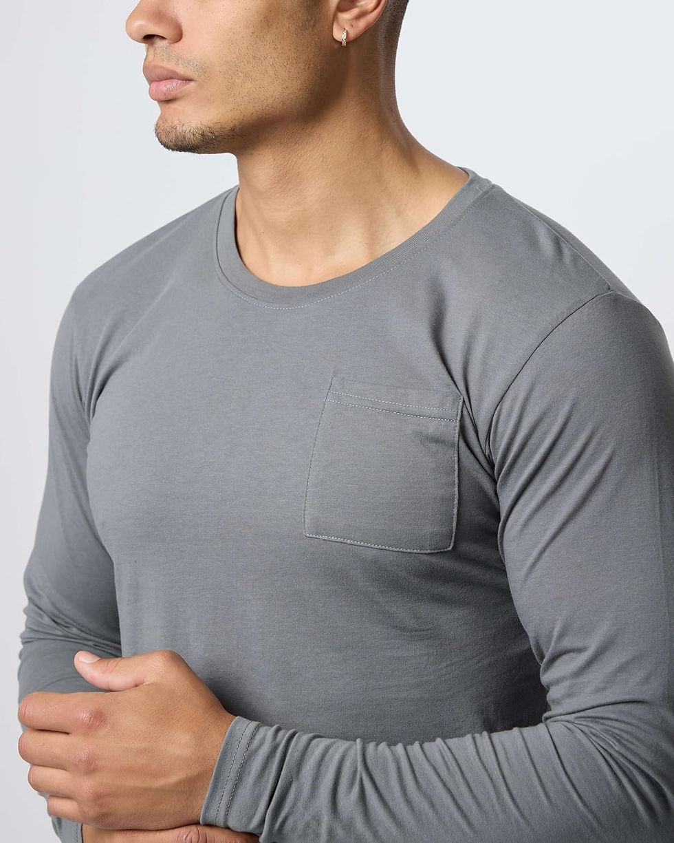 Thumbnail: Real Essentials 3 Pack Men's Cotton Blend Long Sleeve Crew Neck T-Shirt with