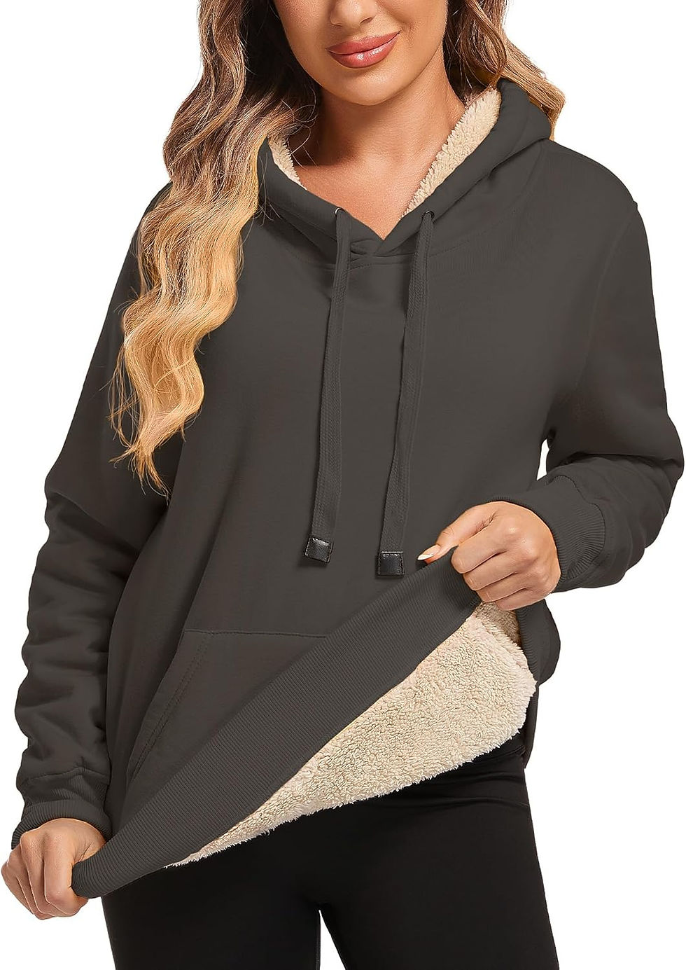 Thumbnail: Gesean Women's Sherpa Lined Cotton Hoodie Kangaroo Pocket Pullover