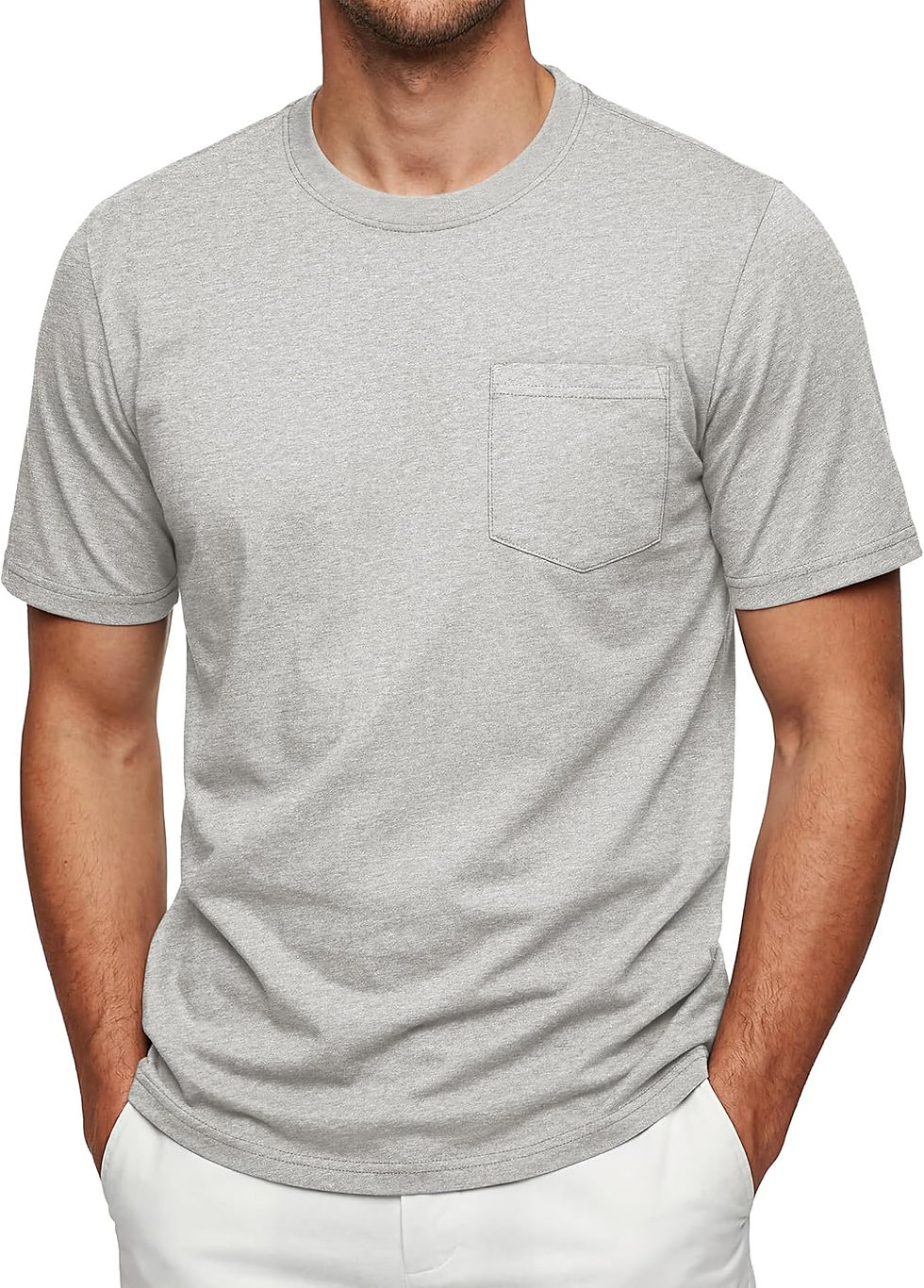 Thumbnail: Cotrasen Men's Short Sleeve Cotton Pocket T-Shirt | Soft Crew Neck Moisture