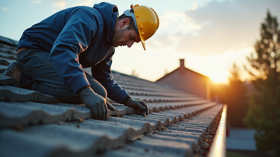 Eye-level view of a technician inspecting a residential roof