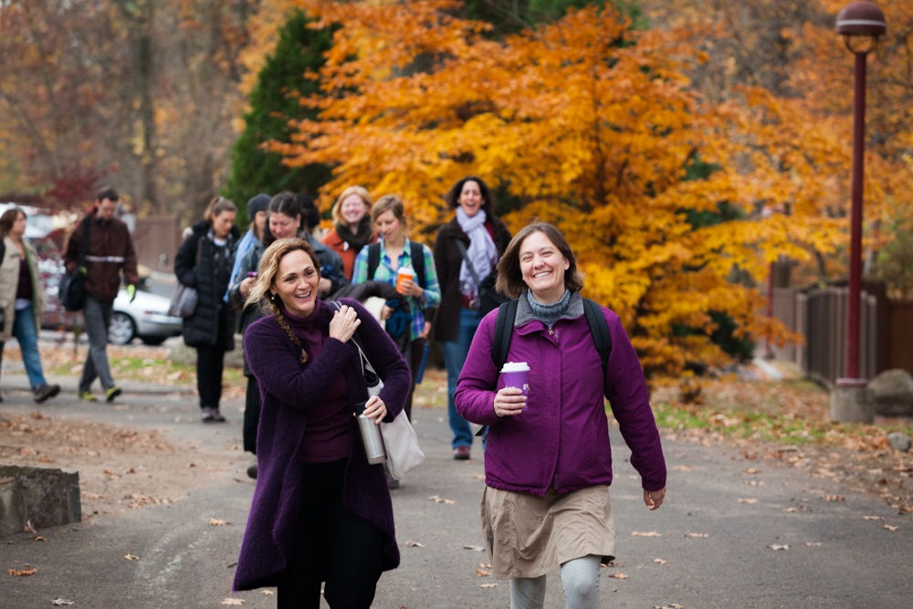 Sunbridge Institute Waldorf teacher education students on the Threefold campus in autumn, Chestnut Ridge NY