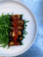 Aubergine rolls with sundried tomato & rocket