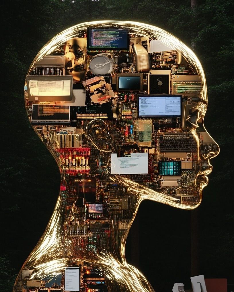 Futuristic representation of AI and digital technology reshaping creativity and artistic innovation.