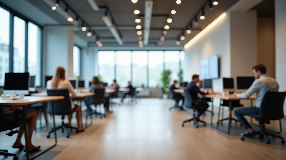 Blick auf einen modernen Coworking Space mit Arbeitsplätzen und Besprechungsräumen