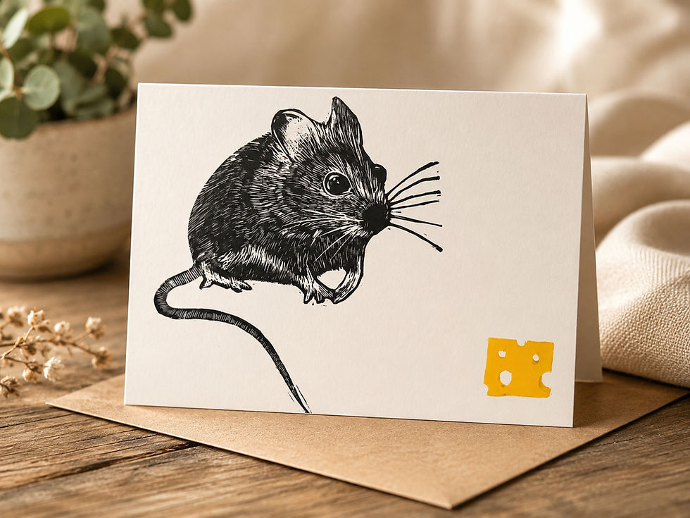 Thumbnail: Hand Printed Greeting Card  - Cheese Please! 
