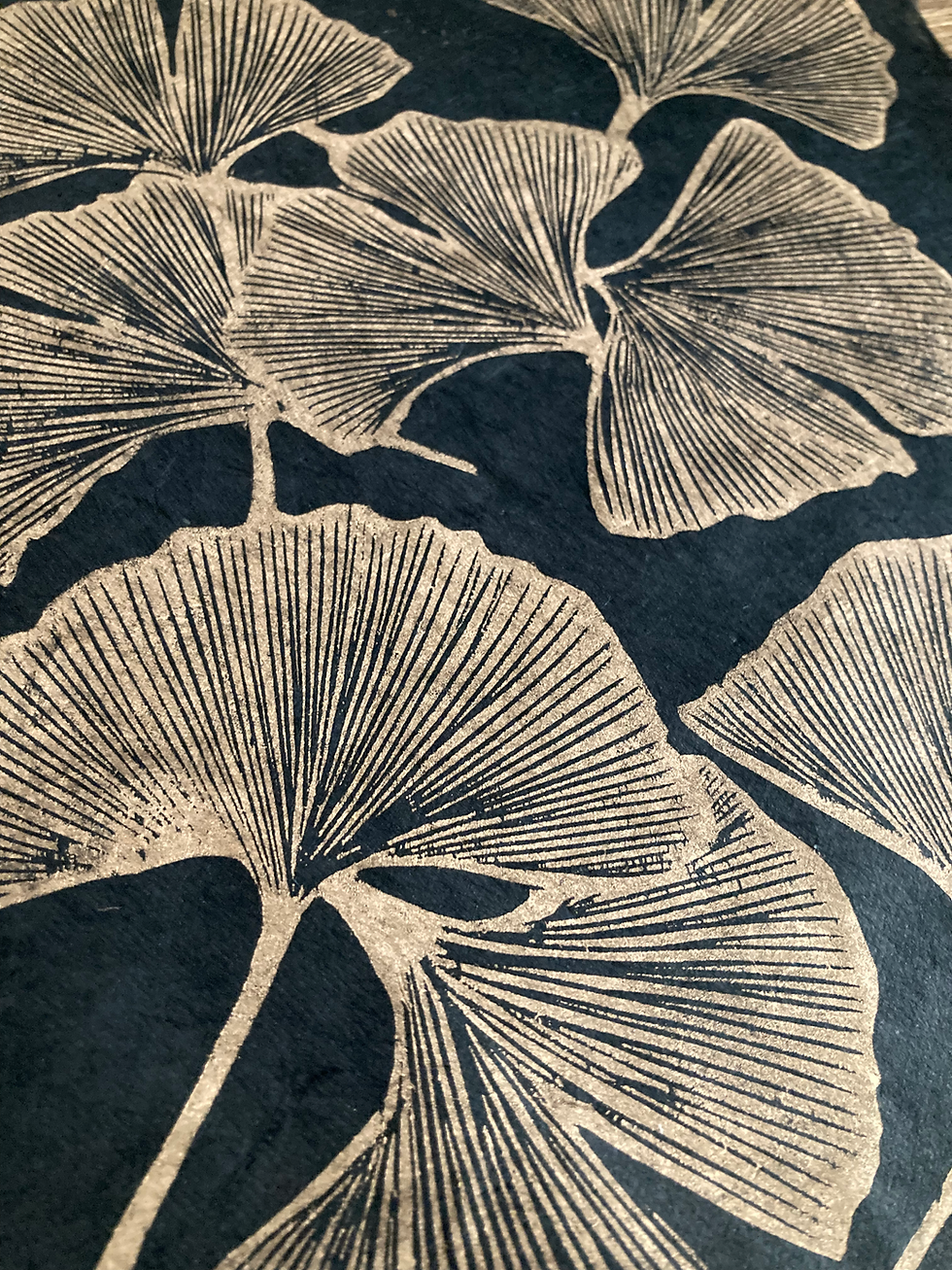 Thumbnail: Woodcut Carving Print Wood Engraving Ginkgo Leaves