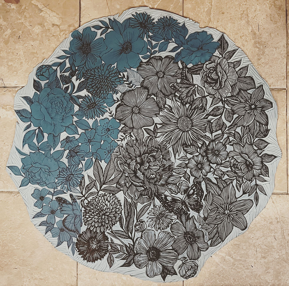 Thumbnail: Floral Metallic Linocut Art Print Gold and Black