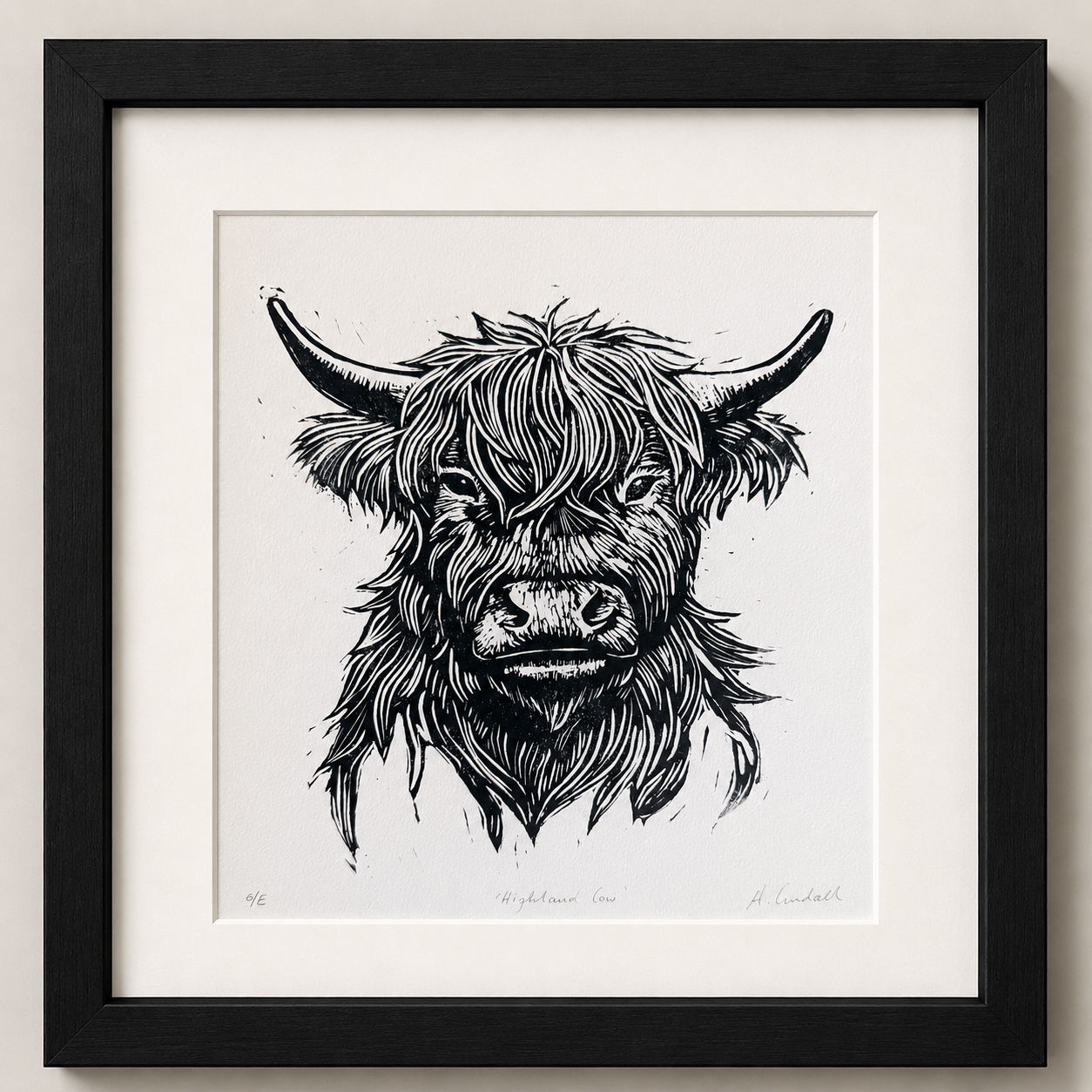 Highland Cow Linocut Art Print