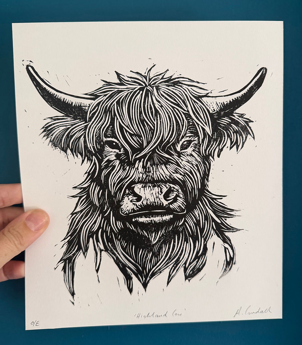 Thumbnail: Lino Print Highland Cow Artwork