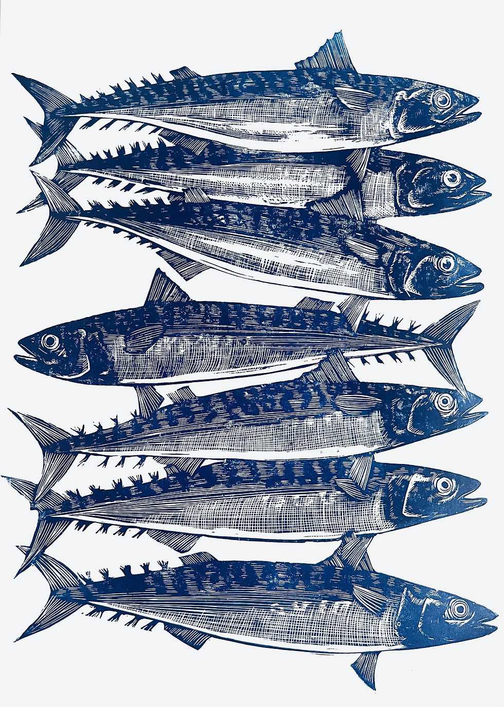 Thumbnail: Blue Mackerel Fish Lino Art Print