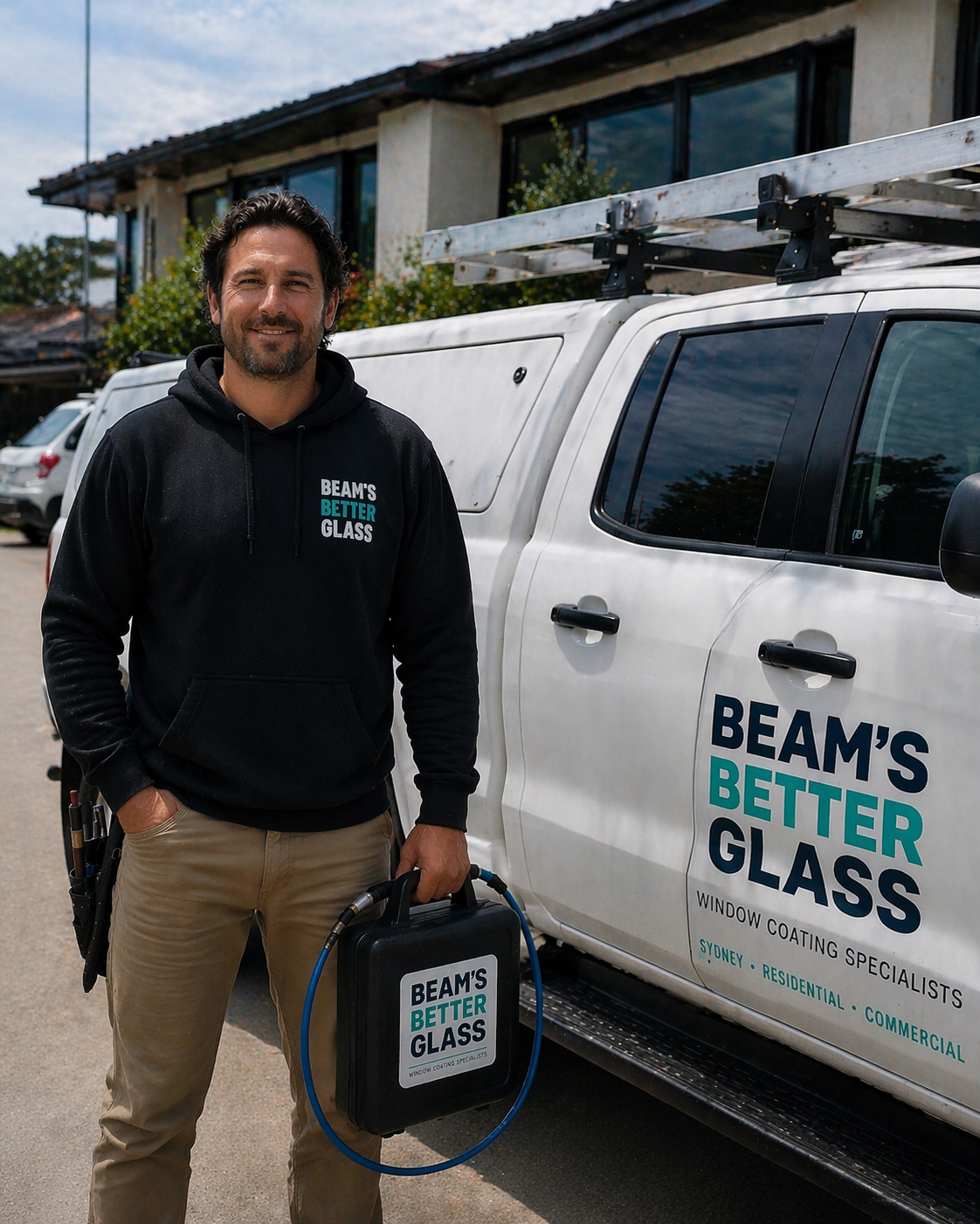 Beam's Better Glass technician applying glass coating in Sydney
