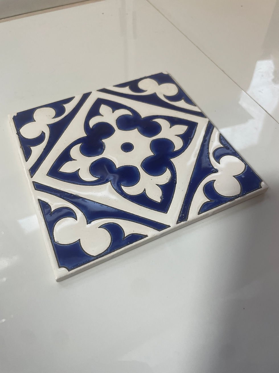 Thumbnail: Moroccan Design Cuerda Seca Hand Painted Kiln Fired Tiles 15cm