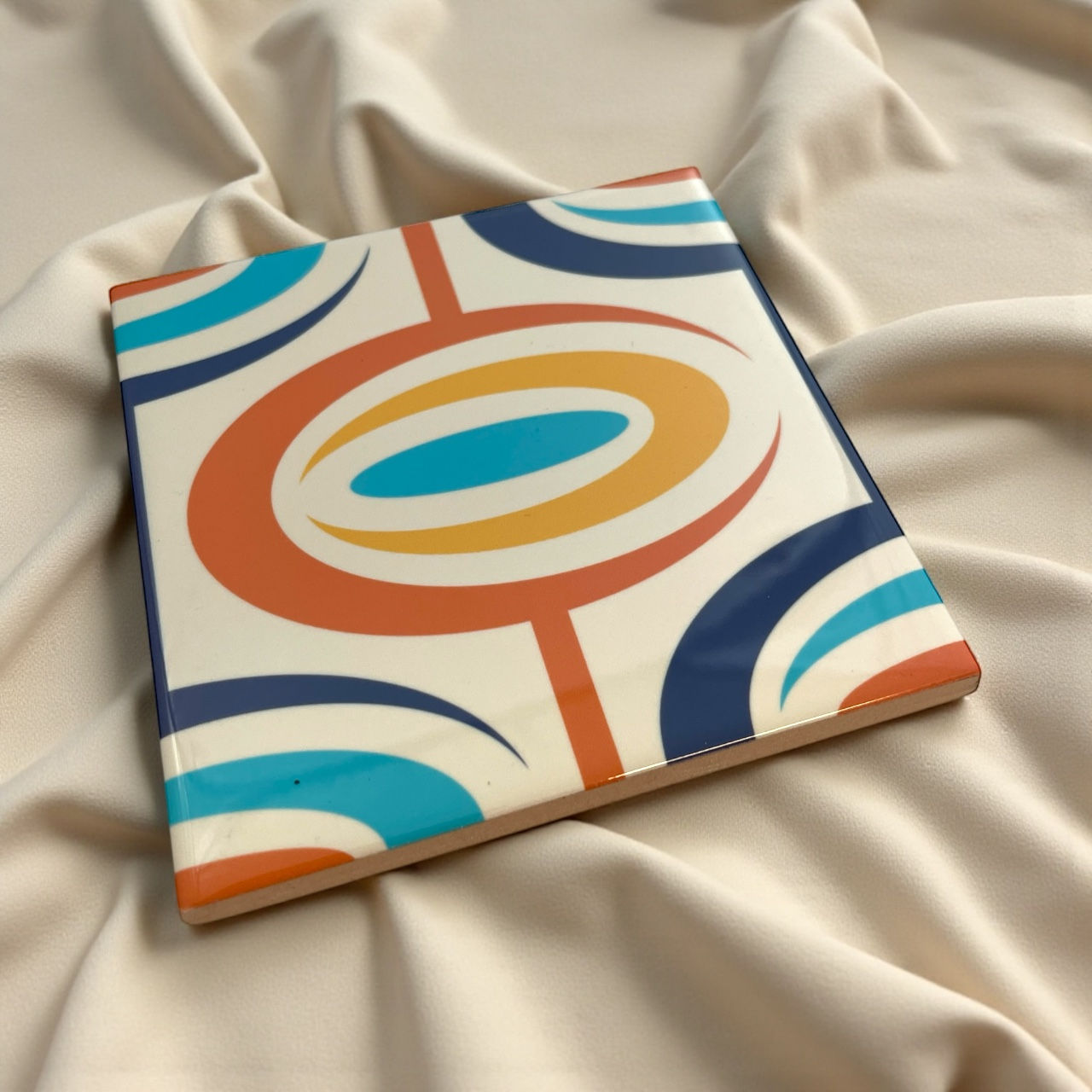 1970s funky flower design ceramic wall tile