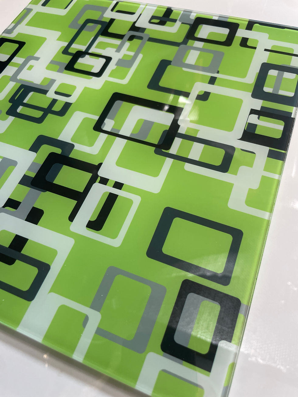 Thumbnail: Mid-Century Modern Glass Cutting Board – East Village Green Retro Kitchen Decor