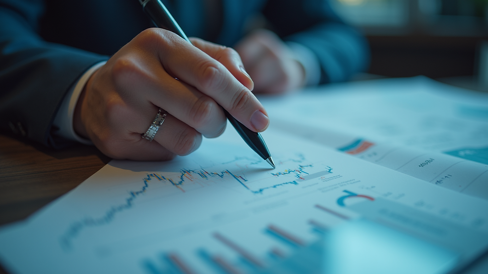 Close-up view of a risk manager analysing financial risk charts