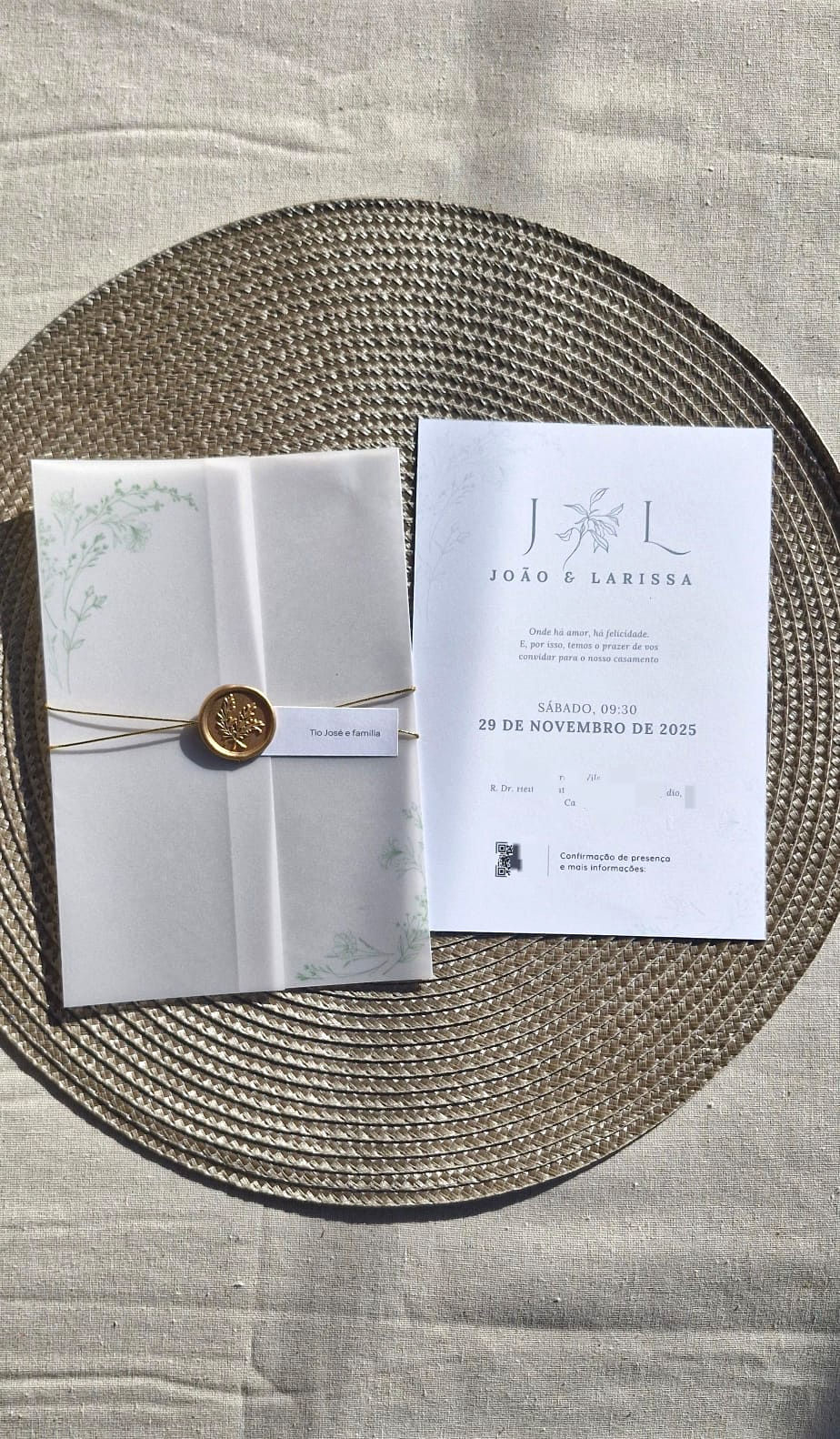 Miniatura: Convite Janela Vegetal Estampado - Lacre de Cera - Fio Dourado