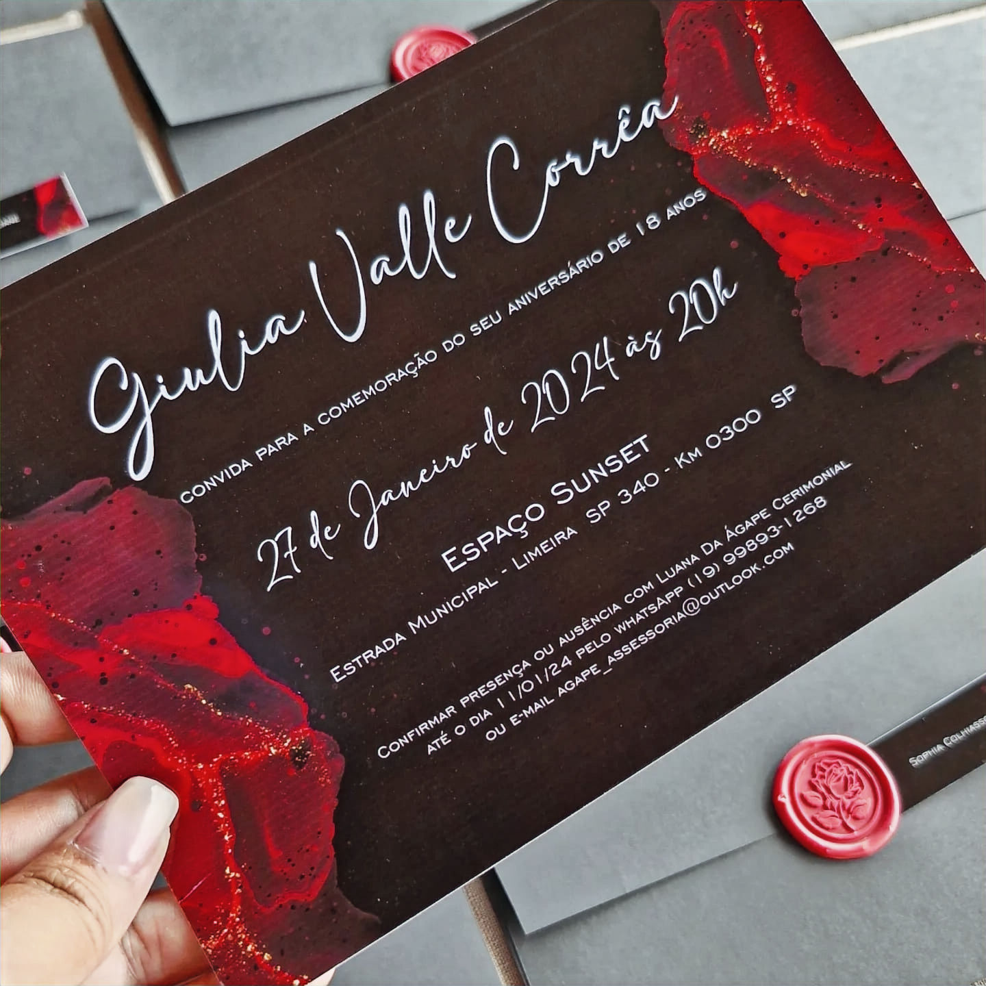 Convite Envelope Papel Color Plus e lacre de cera