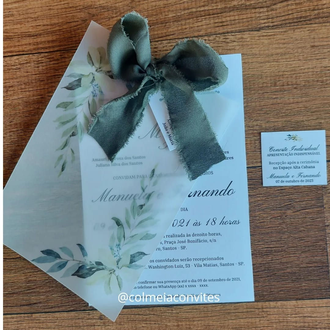 Convite com laço de tecido