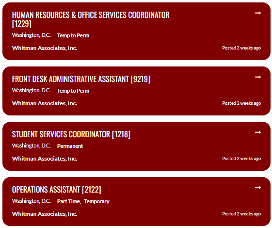Job titles being advertised by Whitman Associates