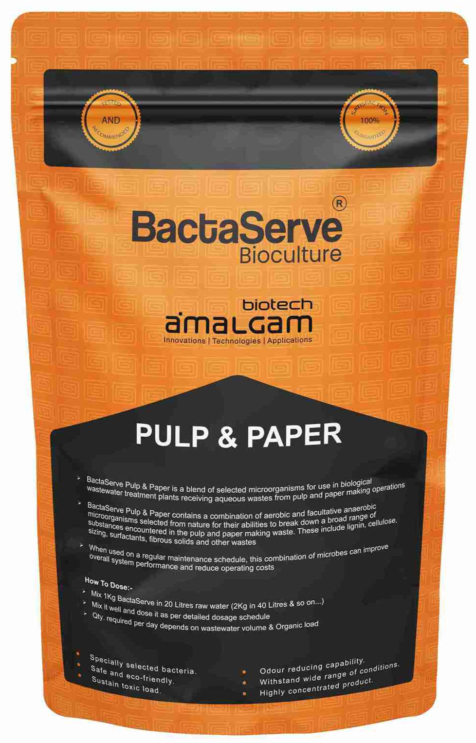 BactaServe Pulp & Paper bioculture for high-temperature recycling kraft paper mill ETP wastewater treatment and COD removal.