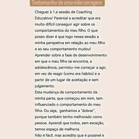 Testemunho processo Coaching Educativo/ Parental