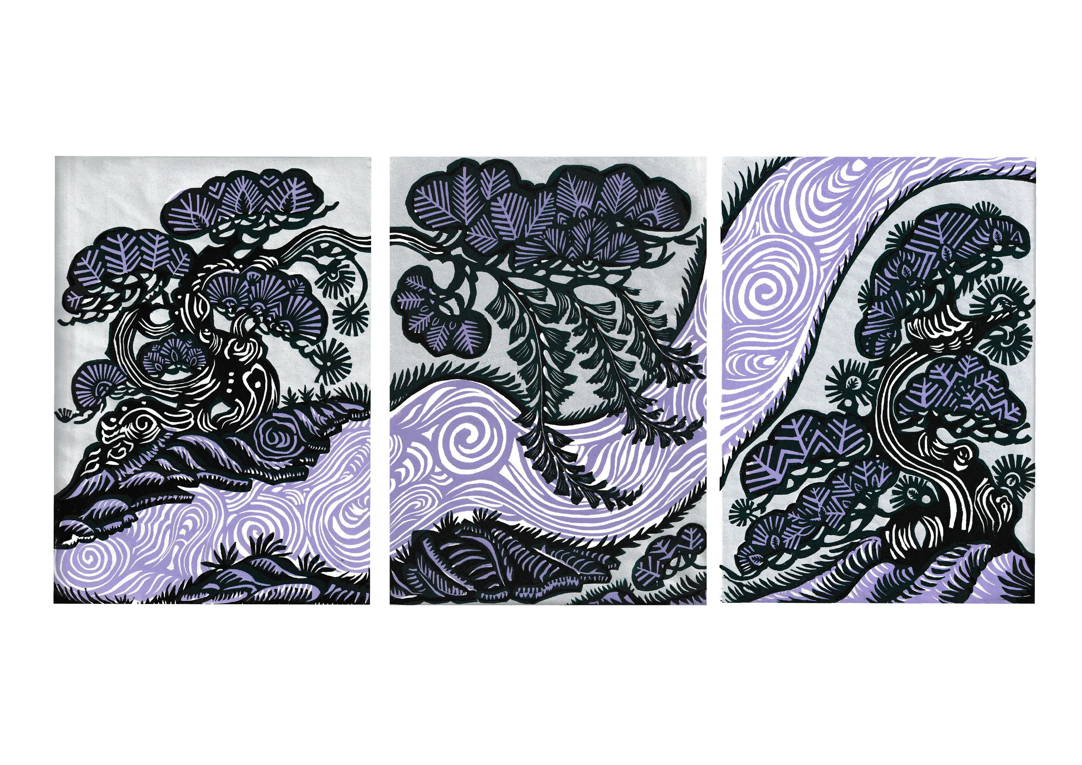 Donna Shrestha - "Pine Trees and River Triptych"