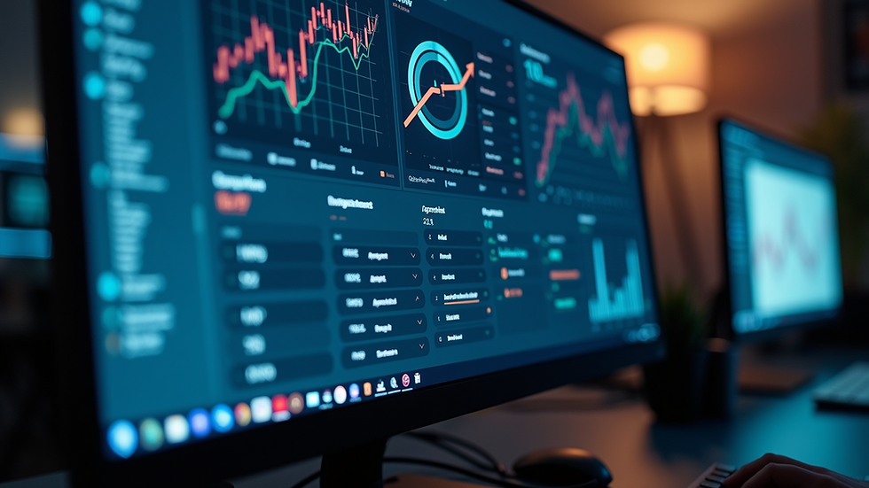 Close-up view of a computer screen showing AI analytics dashboard