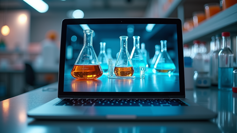 Eye-level view of a laptop screen showing a virtual chemistry lab interface