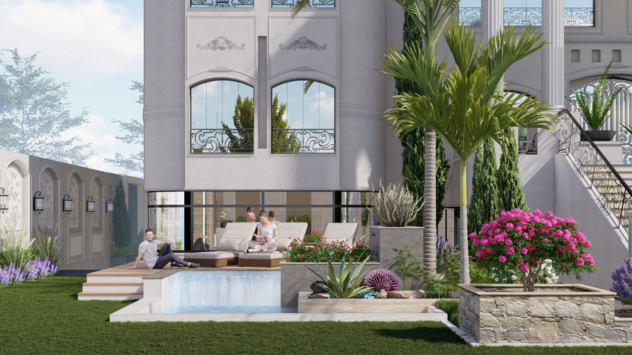 "Designify Architecture Firm - Egypt and UAE: Water Oasis - Water features add an oasis-like charm to the palace's backyard."