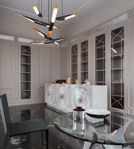 "Functional Elegance in Storage Room Design: This image showcases a storage room that embraces neo-classical aesthetics, featuring meticulous detailing and timeless finishes."