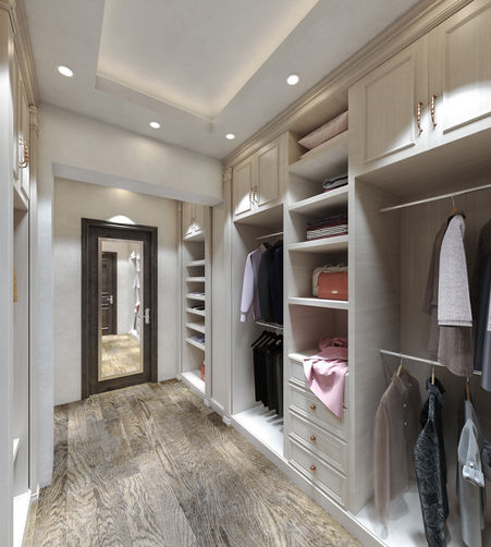 "Designify Architecture Firm - Egypt and UAE: Serene Ambiance - The master bedroom exudes a serene ambiance with neoclassical opulence."