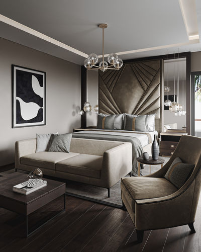 "Designify Architecture Firm's Master Bedroom - Residential Project in Egypt and UAE"