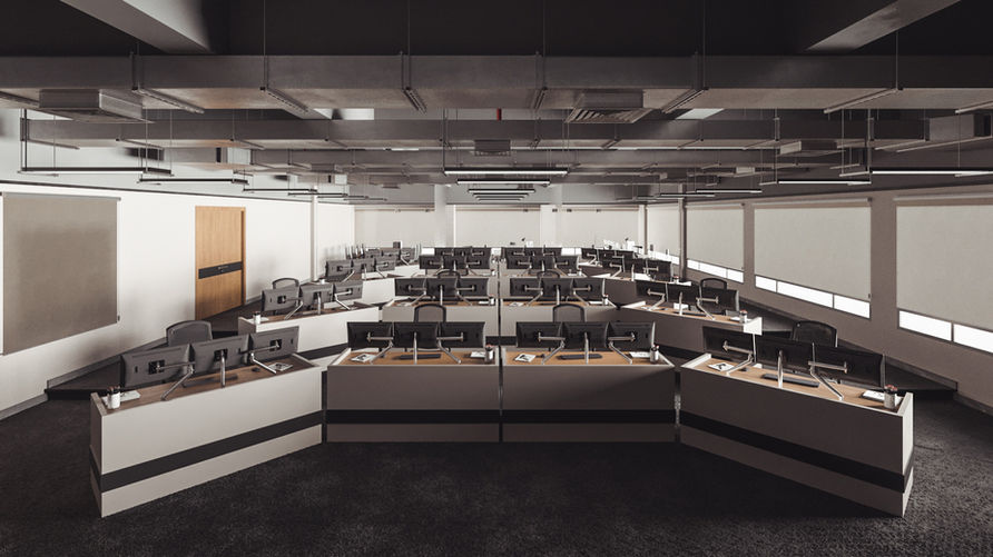 "Designify Architecture Firm - Emergency Control Hall Interior Design in Egypt and UAE - Industrial Aesthetic with Exposed Elements"