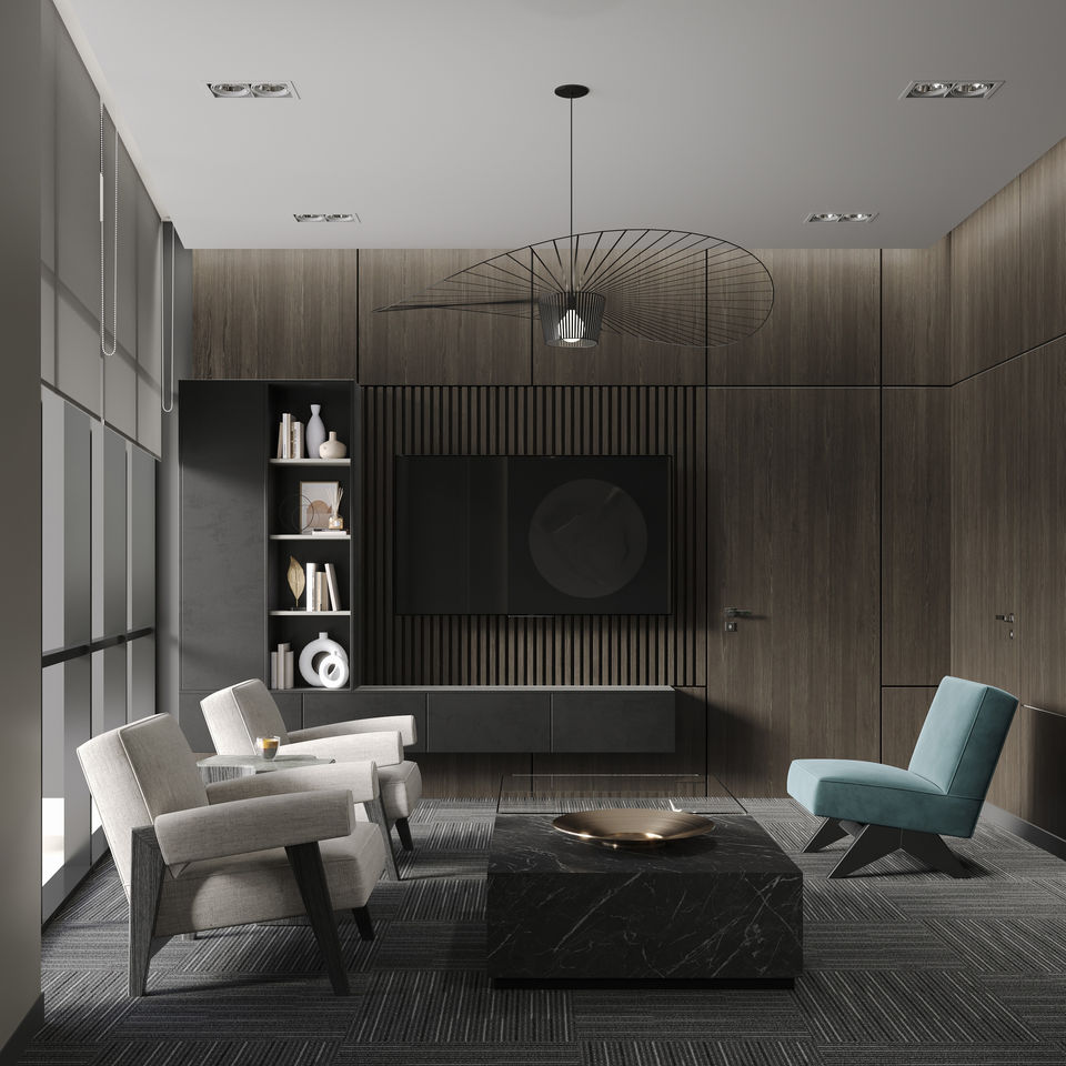 "Inviting VIP Lounge Design by Designify - Exclusive Retreat in Warm Beige Paint"