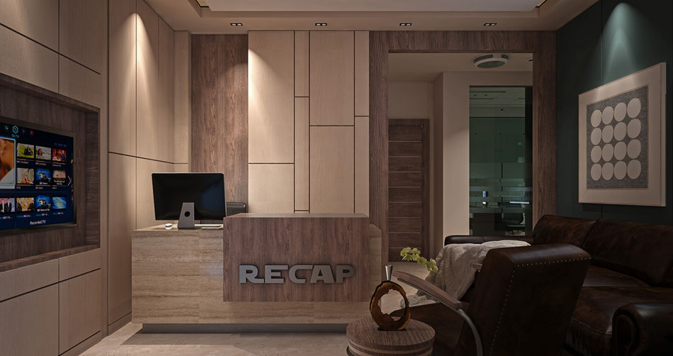 "Designify Architecture Firm - Wooden-Themed Front Desk in Egypt and UAE - Modern Design with Natural Warmth"