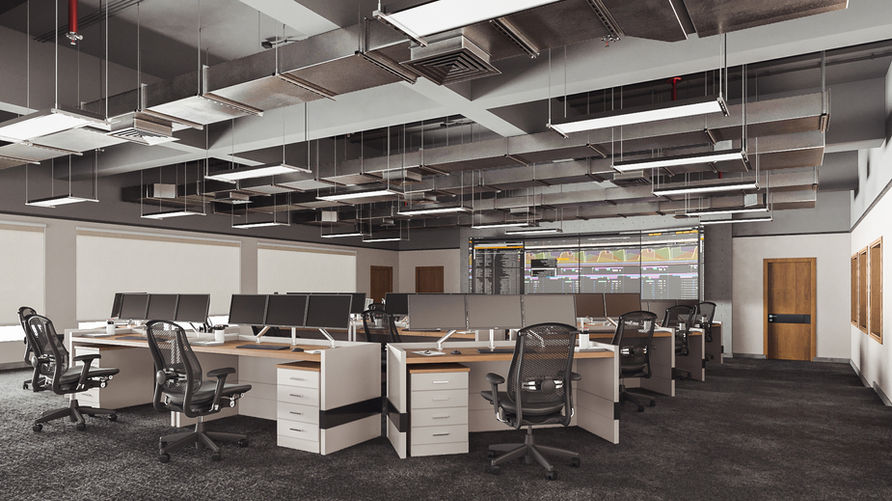 "Exposed Structural Elements in Control Hall - Designify's Industrial Design in Egypt and UAE"