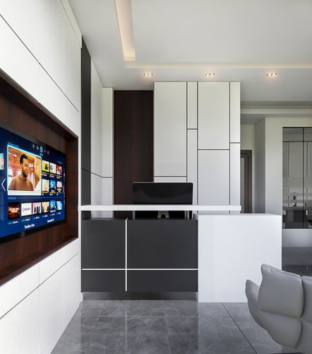 "Clean Lines and Elegance at the Front Desk - Designify Interior Design Services in Egypt and UAE"