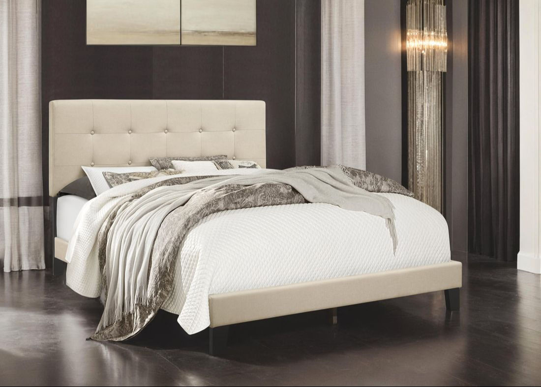 Cream Upholstered Panel Bed
