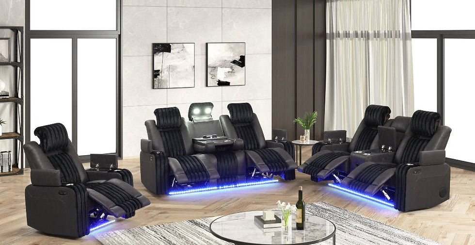 Gray LED Reclining Sofa Set 3 Pieces