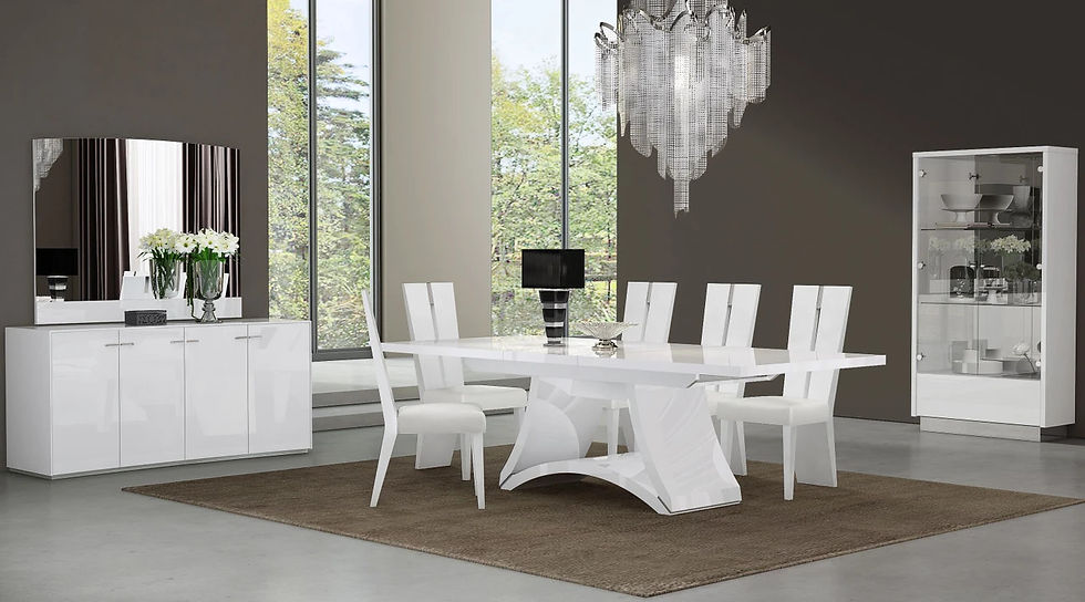 White Contemporary Dining Set with Sculpted Base