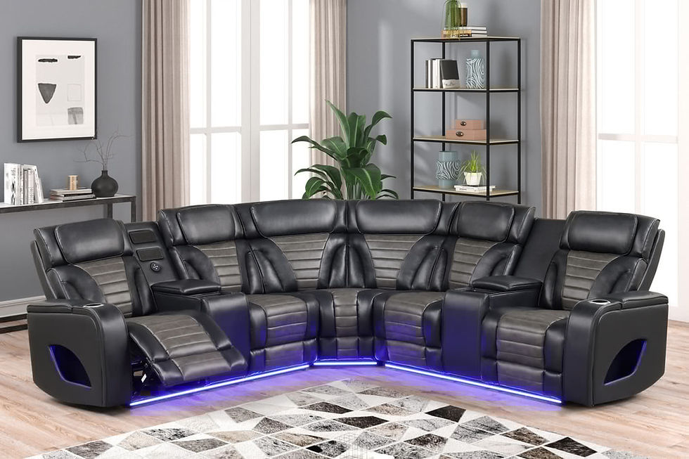 Black Leather LED Reclining Sectional