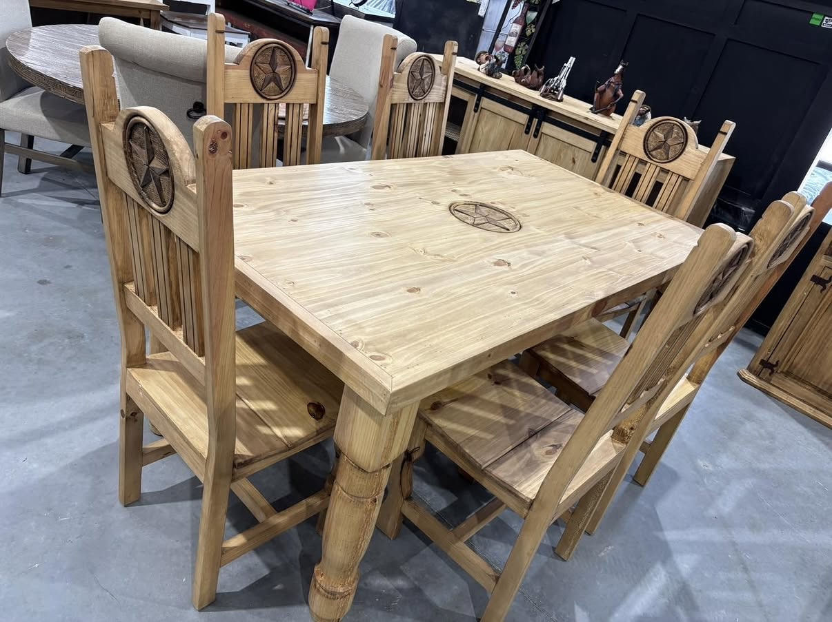 Rustic Light-Wood Rectangular Dining Set